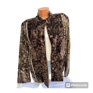 Chico's Velvet Button-Up Jacket Women's Brown Multi Floral Lined EUC Sz 3 XL